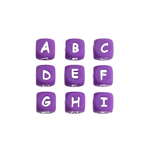 12mm Purple Alphabet Silicone Beads,Square Cube Letter Silicone Beads,English Alphabet Letter Beads, Soft Loose Beads, Jewelry Craft Making