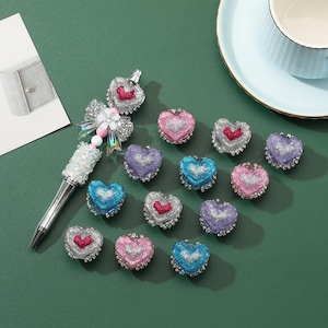 Rhinestone Heart Love Beads, Fancy Beads, Bling Pen Focals bead, Resin Beads, DIY Beadable Pens,Keychain Beads, Jewelry Craft Making