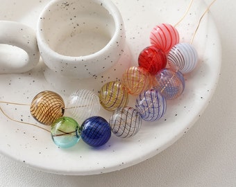 4 PCS round Glass Beads Glazed Bead Lampwork Candy Hollow glass bead Handmade Bead Rainbow Bead Charm Bracelet DIY Jewelry supply Necklace