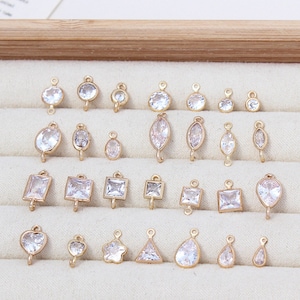 10 pcs Gold Plated CZ Pave Round Charm Pendant, Geometry Earring connector, Cubic Zirconia Setting DIY Supply, Jewelry Finding Supplies