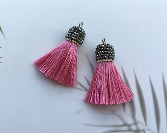 4 pieces Tassels with Rhinestone cap,Tiny silk Tassels,3.5cm silky thread tassels,Tassels Charm Jewelry Making,DIY Tassels Earrings