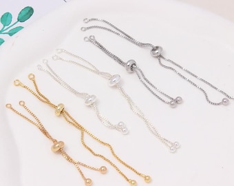 10 pcs Half Finished Sliding Adjustable Bracelet  Making Chain,Rubber stopper ball beads connector link finding Box Chain Ball End,