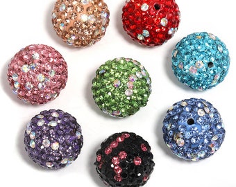 10pcs 16mm Round Beads, Bling Rhinestone Beads, Beading Supplies, For DIY Beadable Pens,  Chunky Bubblegum Bead,Keychain Beads Finding