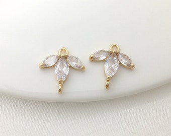 10 pieces Gold Plated charm,CZ Pave Leaves Charm Pendant,Earring connector,Cubic Zirconia Setting DIY Supply,Making Jewelry Finding Supplies
