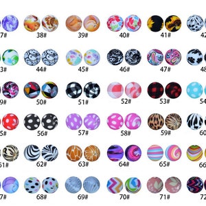 15mm Various Print Beads, Round Silicone Beads,Solid silicone Bead, Soft Loose Beads, Jewelry Craft Making, Bulk Silicone Beads