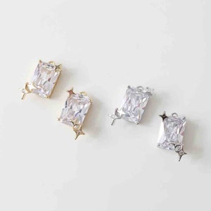 Zircon Rectangle star charm pendant,14K Gold silver  plated on brass ,Diy necklace bracelet charm pendant, Jewelry Making Supplies