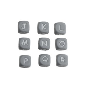 12mm Grey Square Cube Letter Silicone Beads,Alphabet Letter Beads,English Soft Loose Letters Beads, Bulk Silicone Beads,Jewelry Craft Making