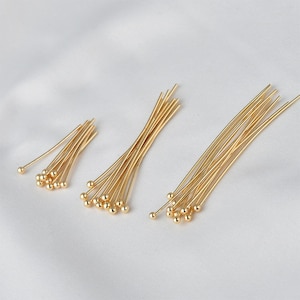 14K Gold Plated 1.8MM Ball head Pins Jewelry Making, head Pins Headpins Jewelry Making Craft Supply, 15/20/30/40mm