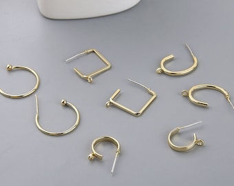 10 pcs gold plated Brass earrings,Ear Stud, Metal Post Earrings,Designer jewelry Finding, Earring diy,earring charms, earring connector