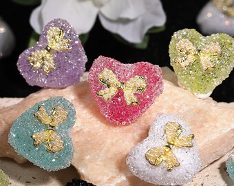 5pcs Polymer Clay Heart Beads, Mix Color Rhinestone bead,Heart Focal Beads, Sparkle Beads, Heart Focal Beads, Bling Rhinestone Beads