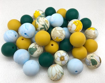 15MM Soft Silicone Beads, Print Silicone Beads,  Round Loose Beads, Jewelry Craft Making, Wholesale Beads,Eco-friendly