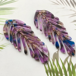 4 PCS 30*75mm Leaf Charms Tortoise Leaf shape Cellulose Acetate Colorful Charm Plastic Pendant Resin Acrylic Pendant DIY Jewelry Accessories