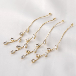 6 pieces 18K Gold Plated Brass Chain line tassel Pendant, Rectangle Zircon Charm Pendant, DIY Jewelery Supply Designer Earring Finding
