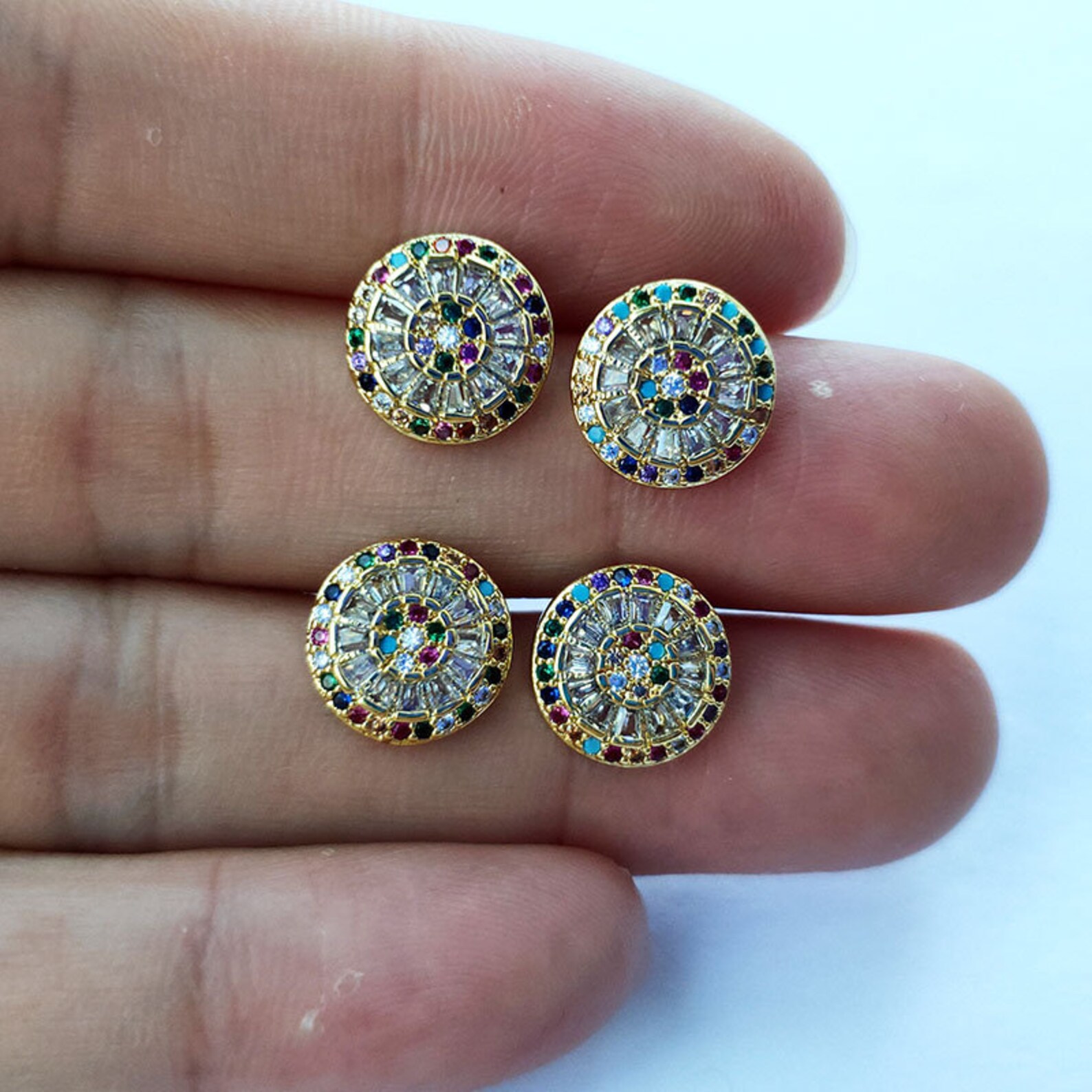 6 Pairs gold color Fashion studs earrings Rainbow Cubic Etsy