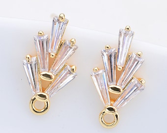 10 pieces gold plated zircon leaves earring stud,leaves post earring, Earrings accessories, Brass earring finding,Connector Charm