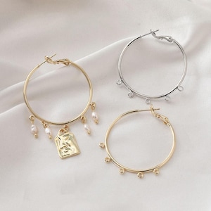 6 pieces 36mm 14K Gold/silver Plated Brass Round Ear Studs with 5 Loops Round hook Earring ,Ear Studs charm, DIY Ear Findings