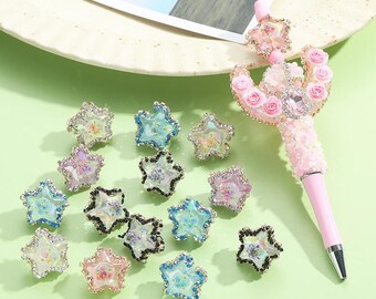 Fancy Star Beads,Rhinestone Star Beads,  Bling Pen Focals, Acrylic Beads, DIY Beadable Pens,Keychain Beads, Jewelry Craft Making