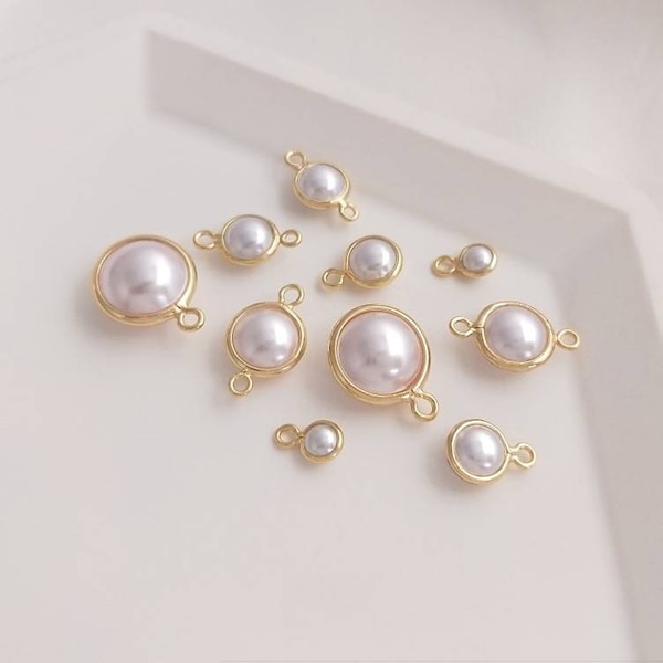 Gold Plated Brass edging Pearl Connector Pendant, Pearl Pendant Charm, Metal Pendant DIY Necklace Earring Jewelry Finding
