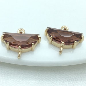 10 dijes de media luna de vidrio, dijes colgantes de vidrio semicirculares, colgante de conector de vidrio, bucle abierto en vidrio de cristal, accesorios para hacer joyas
