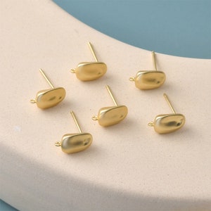 6 pieces 14K gold Plated  Coffee beans shape Post Earring Stud,Raw Brass Earring Post earrings stud with loop, Jewelry Making Supplies