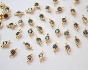10 mini conectores pavé de circonita azul, dijes de circonita, conector de bisel chapado en oro auténtico, dije de piedra de 9 colores, suministro de joyería de calidad.