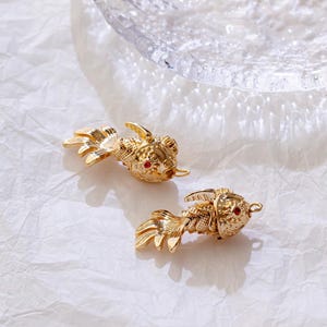 Dainty Moveable 3d Goldfish Charms,Orange Zircon Carp 14K gold Dangle Charm,Pendant ,Charm Bracelet Necklace for DIY Jewelry Making Supply,