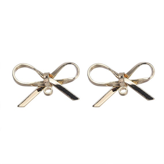 24Pcs Bowknot Stud Earrings Brass Stud Earring Findings Golden Bow Tie Earring Findings With Loop With 40Pcs Plastic Ear Nuts