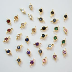10 pieces Tiny Mini CZ Pave Connector, Zircon Charms, Real Gold Plated Bezel Connector, 9 Colors Stone Charm, Quality Jewelry Supply