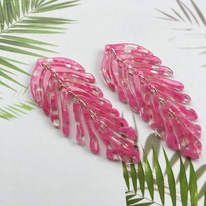 4 PCS 30*75mm Leaf Charms Tortoise Leaf shape Cellulose Acetate Colorful Charm Plastic Pendant Resin Acrylic Pendant DIY Jewelry Accessories