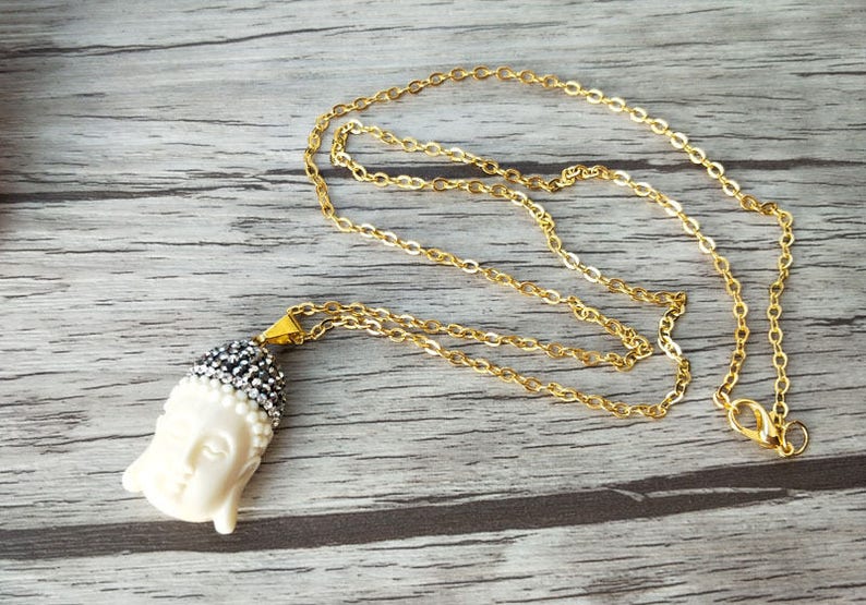 5 Strands Joss Resin Charms Necklace with Hematite Chains Pave Rhinestone Crystal Pendants Jewelry For Women NK180