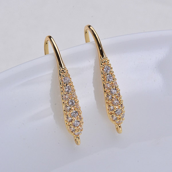 10 pcs Gold Plated Zircon ear hooks, cubic zircon ear wire,Gold Plating Over Brass,earring setting,Designer jewelry Finding, Crafts Supplies