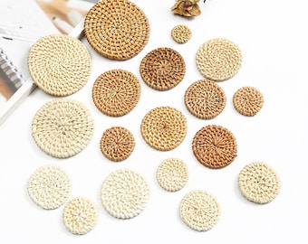 10 pieces Handwoven Rattan Wood Round Earring Hoops,Natural Rattan Charms Rattan Findings Rattan Wooden Boho Jewelry Making Blanks