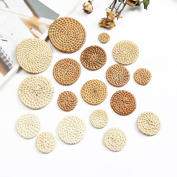 10 pieces Handwoven Rattan Wood Round Earring Hoops,Natural Rattan Charms Rattan Findings Rattan Wooden Boho Jewelry Making Blanks