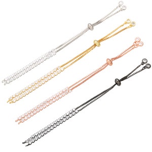 10 pcs Half Finished Sliding Adjustable Zircon Bracelet Rubber stopper beads connector link finding Box Chain Ball End,Bracelet Making Chain