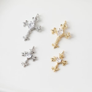6 pieces 14K Gold Plated on brass Cross Charm,Gold Initial Charm,Vermeil Cross Pendant,CZ pave gold Cross Charm Jewelry Findings