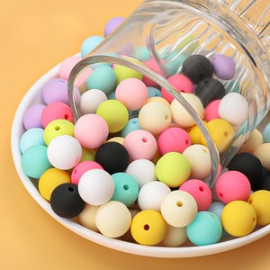 Round Silicone Beads,12mm/15mm Soft Loose Beads, Solid silicone Bead,Jewelry Craft Making, Loose Beads Accessories Bulk Silicone Beads