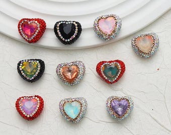 Sparkle Rhinestone Heart Beads,,Pave Polymer Clay Beads,Bling Pen Focals