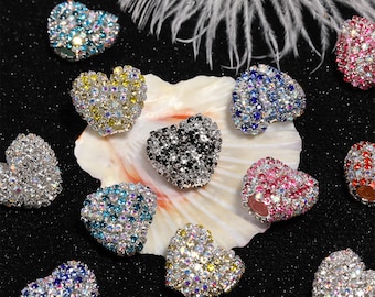 5pcs Polymer Clay Heart Beads, Mix Color Rhinestone bead,Heart Focal Beads, Sparkle Beads, Heart Focal Beads, Bling Rhinestone Beads