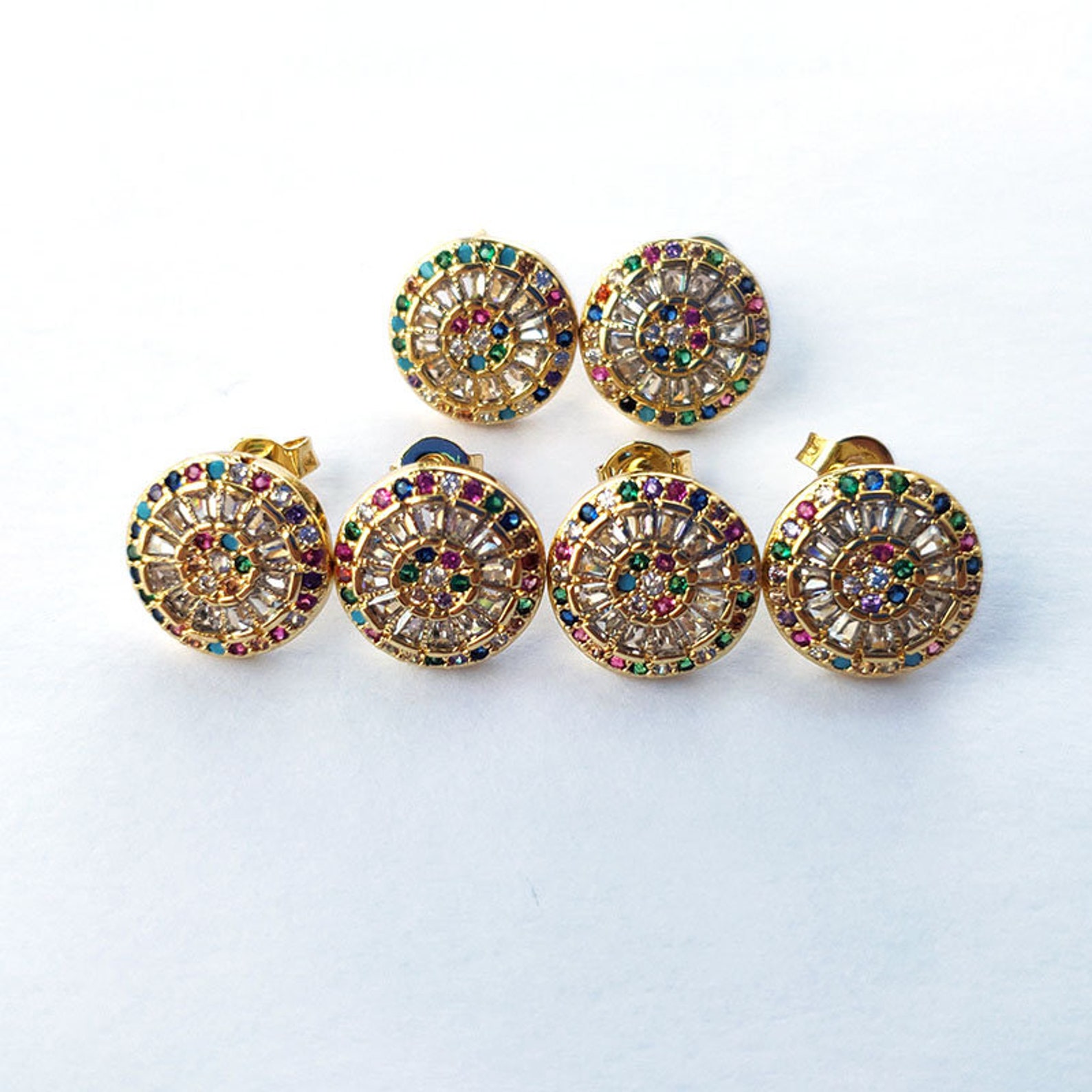 6 Pairs gold color Fashion studs earrings Rainbow Cubic Etsy