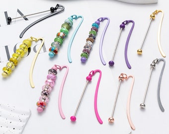 5 marcadores de metal en blanco con cuentas, para manualidades, color a elegir, con cuentas de chicle personalizables.