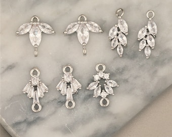 10 pcs Silver Plated CZ Pave Leaves Charm connector,Full Cubic Zirconia Setting DIY Supply, Jewelry Finding Supplies,Craft supply