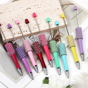 5pcs Pearls&Rhinestones Beadable Pens,Solids Plastic Beadable pen,DIY Bead Ballpoint Pens ,Beadable Pen Blanks with Ink Refills