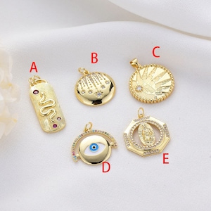6 pc Nickel Free Real 14K Gold Plated Snake/Star/Eyes Charm,Gold Initial Charm,Vermeil Snake Pendant,cz pave eye Charm Wholesale,DIY supply