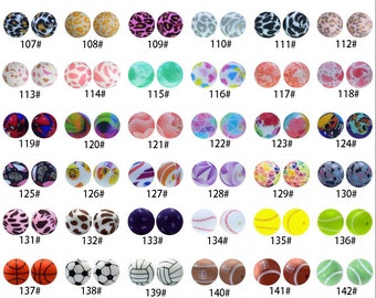 15mm  Print silicone Beads, Round Silicone Beads,Wholesale  silicone Bead, Soft Loose Beads, Jewelry Craft Making, Bulk Silicone Beads