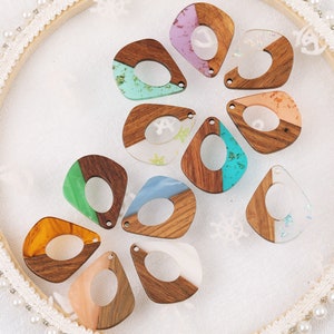 10 PCS Epoxy Resin Pendants, Semi Translucent Resin Earring Findings, Wood and Resin Pendant, Color Blocked,Diy Jewelry Accessories