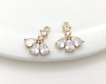 10 pieces Gold Plated CZ Pave charm, Fan shape Pendant, Earring connector,Cubic Zirconia Setting DIY Supply,Making Jewelry Finding Supplies