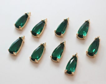 6 PC Emerald Green Teardrop Glass Pendant Channel Charms, Large Faceted Lucite beadsNecklace Earring Pendant Connector Bracelet Charms