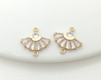 10 pieces Gold Plated CZ Pave charm,Fan Shape Charm Pendant, Earring connector,Cubic Zirconia Setting DIY Supply, Jewelry Finding Supplies
