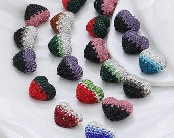 Sparkle Rhinestone Heart Gradient Polymer Clay Mix Color Beads, DIY Focal Beadable Keychain Pens