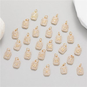 Colgante con inicial de circonita cúbica micropavé en oro de 14 quilates, dije con iniciales, pulsera y collar para hacer joyas DIY.